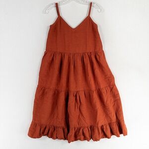Auguste The Label Dress Womens Sz XS 2 Dark Orange Tiered Sundress Ruffle Hem